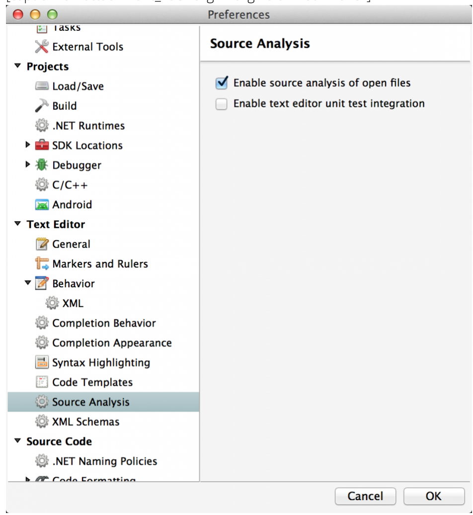 Enable source analysis in Xamarin Studio